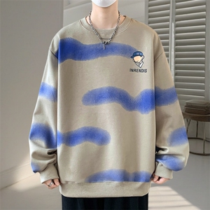 卫衣男潮流春秋长袖宽松休闲简约打底体恤衫TW6143-P50,乳白色大衣穿搭图片
