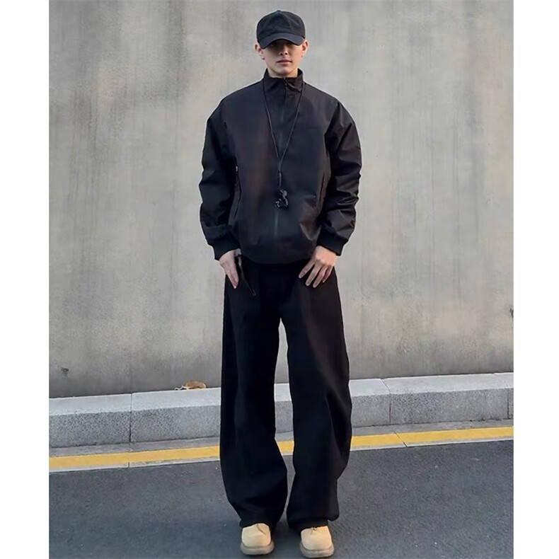 美式飞行员夹克外套男秋季cleanfit立领棒球服一整套ootd穿搭套装图片