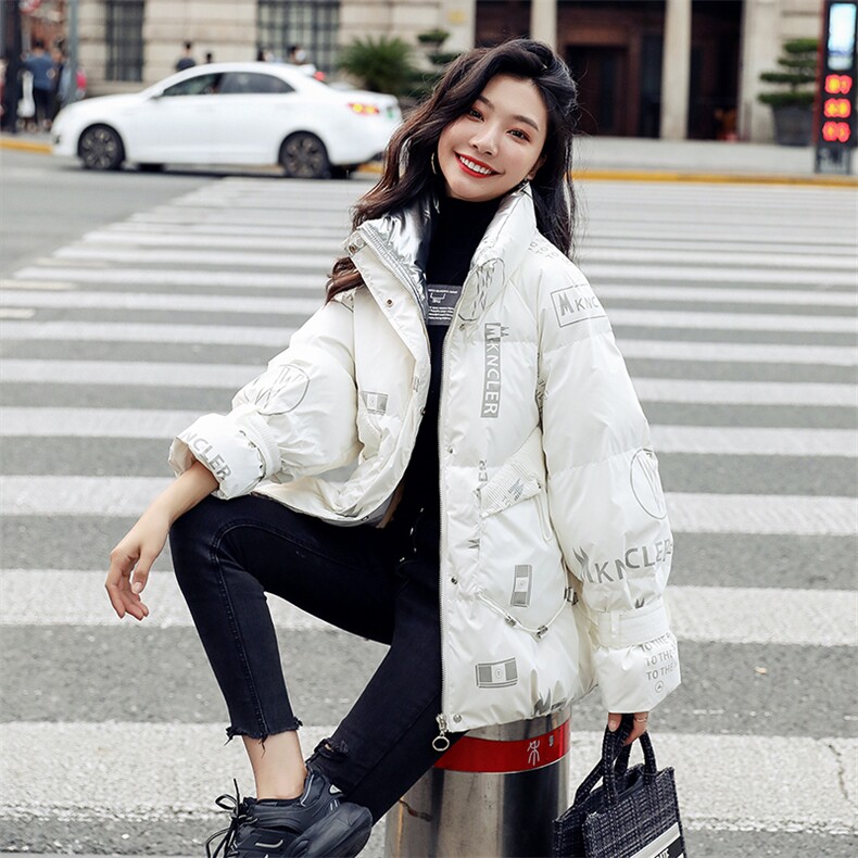 时尚保暖女士亮面印花字母羽绒服冬季新款轻薄显瘦外套,女装羽绒服,阿舍尔精品