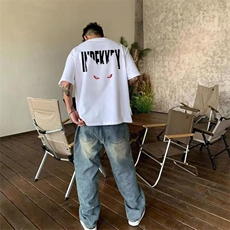 1506/Q3950/P29260g重磅双本针短袖t恤男恶魔眼潮牌印花上衣，男装T恤，星座1506
