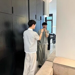 韩系穿搭假两件拼接灰色polo衫男女夏季潮牌小众设计感短袖T恤潮图片