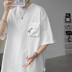 8XL-M 重磅！特大码纯色宽松短袖T男口袋T恤五分袖上衣DX325P45图片