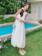 2025年夏季文艺复古无袖裙花苞裙，女装连衣裙，诺蝶