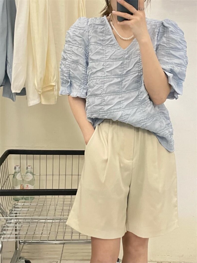 V领泡泡小衫，其它，晶晶