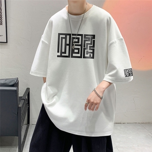 200g 抖音质量夏新款短袖T恤美式复古街头五分袖男 T6001 P28控45图片