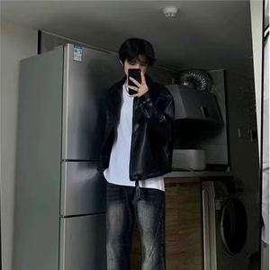美式小众结构设计高级感炸街机车皮衣夹克男款春秋季宽松垫肩外套图片