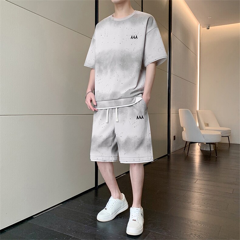 渐变色扎染短袖T恤套装男五分短袖休闲运动套装217-2-TZ08-特P55,男装T恤,星座217-2