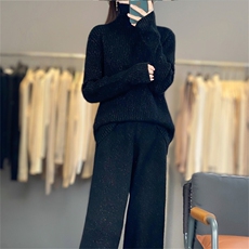 2025年秋季新款百搭女士七彩亮丝大抽条套装，女装羊毛衫，宛庄羊绒