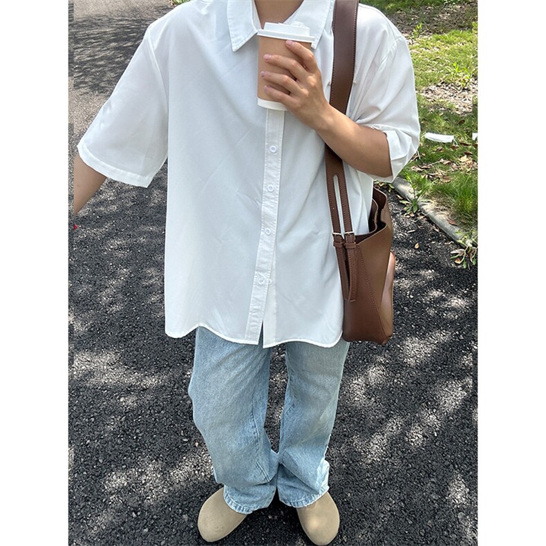 薄款冰丝短袖衬衫男简约纯色垂感休闲痞帅衬衣CS288-P20,男装T恤,星座301C-5