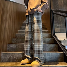 格子休闲裤男秋季宽松加绒裤子2026新款男生潮流百搭复古阔腿，男装卫衣，星座218-1（原230）