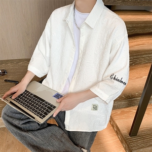 1港风花型七分袖衬衫男大码M-5XL风情侣衬衫男QCS7023P45控68图片