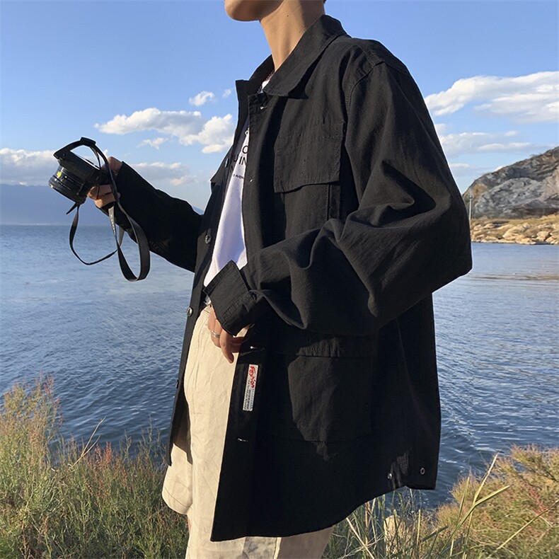 外套男2021春季新款韩版潮流百搭工装衬衫外套男装上衣DS325T,男装夹克,电商A102