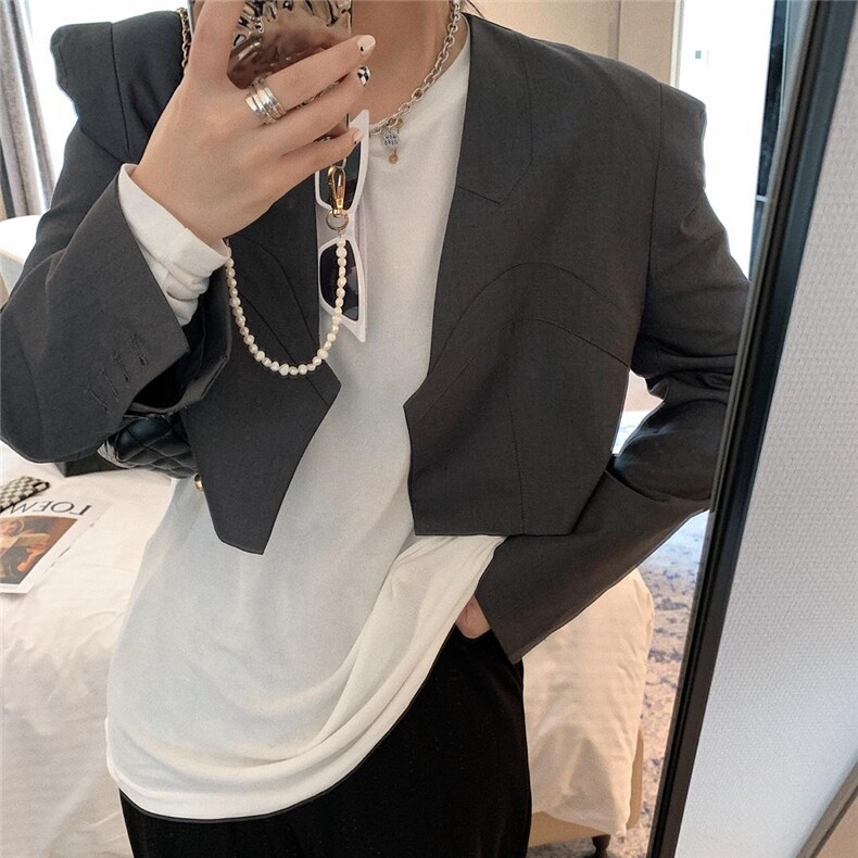 灰色短西装，女装西装，XTZ style