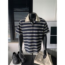 2026夏季新款条纹polo领宽松短袖T恤男DT6254-特P30建议零售价78，男装T恤，电商A001