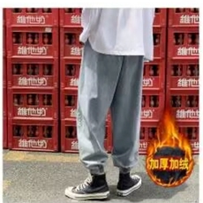 港风常规冬季休闲慵懒潮牌水洗青少年抽绳牛仔裤加绒长裤，男装牛仔裤，星座1210-1