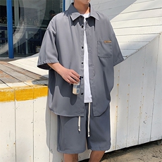 特批P50无差价夏休闲垂坠感短袖衬衫短裤男薄款潮流时尚套装TZ053，男装休闲套装，电商A001-1