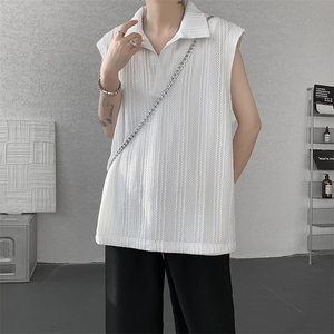 8XL-M 夏竖条纹纯棉背心男韩版宽松坎肩休闲运动午休T恤肌理DX333图片