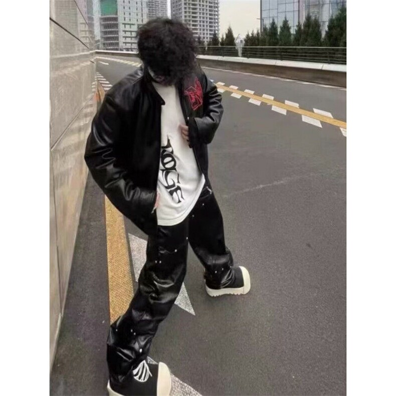 DJK988-P78美式潮牌街头撞色拼接PU皮机车皮衣男夹克潮-网图现货,男装夹克,星座603-2