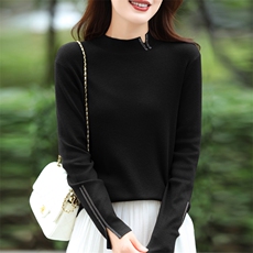 女半高领内搭长袖修身短款打底针织衫2024年秋季，女装针织衫/毛衣，暖娇绒包芯纱店