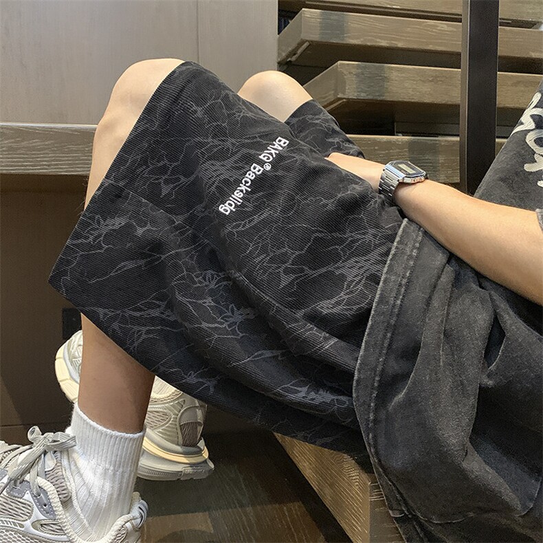 迷彩高级感运动短裤男生夏季美式复古hiphop潮流宽松过膝五分裤子,男装休闲裤,星座604