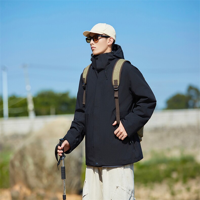 冬季三合一外套日系连帽男装青年夹克户外防水冲锋衣外套6152-P90,男装夹克,星座1403A