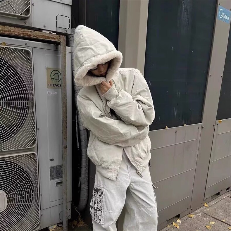2025秋冬外套男女情侣款重磅仿兔毛连帽座山雕夹克连帽棉服外套,男装夹克,星座506A
