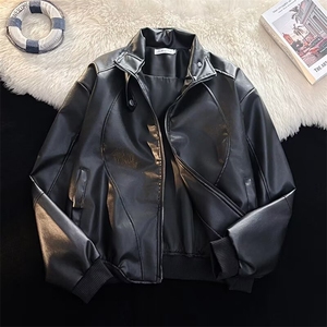 PU皮衣男士痞帅宽松潮流翻领机车服皮夹克衫外套1631 P64图片