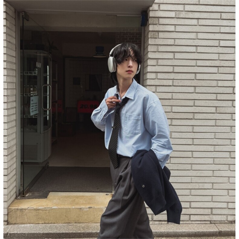 韩版条纹长袖衬衫男潮流寸衫日系休闲衬衣宽松上衣XZ710-831,男装衬衫,星座710