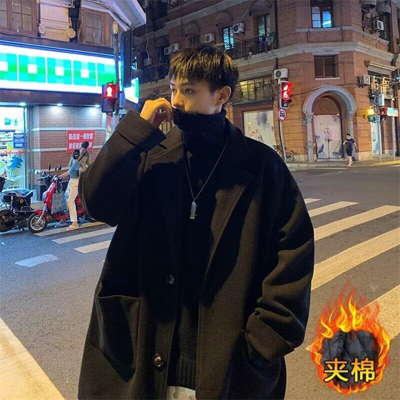 毛呢外套男中长款冬季加厚韩版潮流呢子风衣ins港风冬装痞帅大衣,女装毛呢外套,星座506A