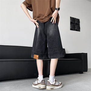 8XL-M 特大码牛仔裤短裤男美式倒装五分裤子宽松直筒DK1527P45图片