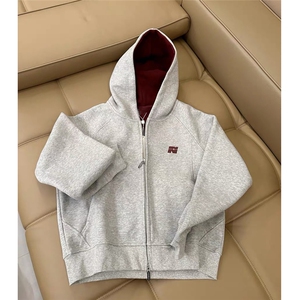 网图 短款撞色刺绣双拉链开衫卫衣男女潮牌情侣连帽休闲外套 P60图片
