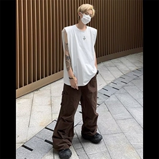 可拆垫肩无袖背心男士夏季潮牌高街运动坎肩休闲t恤上衣T029-P33，男装T恤，星座308B-1