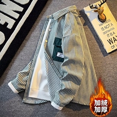 日系复古条纹口袋衬衫男长袖春秋男士高级感休闲衬衣加绒时尚外套，男装衬衫，星座218-1（原230）