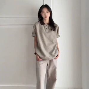 2025经典千鸟格撞色短袖polo衫复古格纹宽松翻领半袖T恤男图片