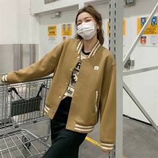 23年新品棒球服撞色休闲校园风夹克外套，女装短外套，菡迪欧娜