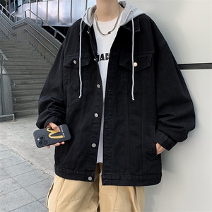 A849-P53 秋季潮牌帅气宽松连帽牛仔外套男新款假两件休闲夹克图片