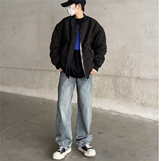 美式高街水洗直筒牛仔裤休闲百搭宽松牛仔长裤男女同款潮牌~NK442，男装牛仔裤，星座601-2