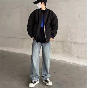 美式高街水洗直筒牛仔裤休闲百搭宽松牛仔长裤男女同款潮牌~NK442图片