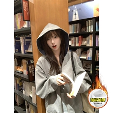 480G重磅加绒硬挺boxy男女秋冬美式高街结构双面连帽卫衣开衫外套，女装短外套，电商A486