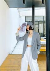 现货，春软，格子西装收腰型外套，女装西装，锦华秀逸