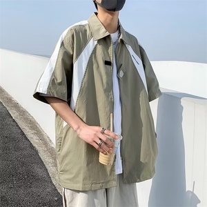 衬衫男韩版潮流拼色帅文艺2026夏季新款ins宽松百搭外套CY179-P35图片