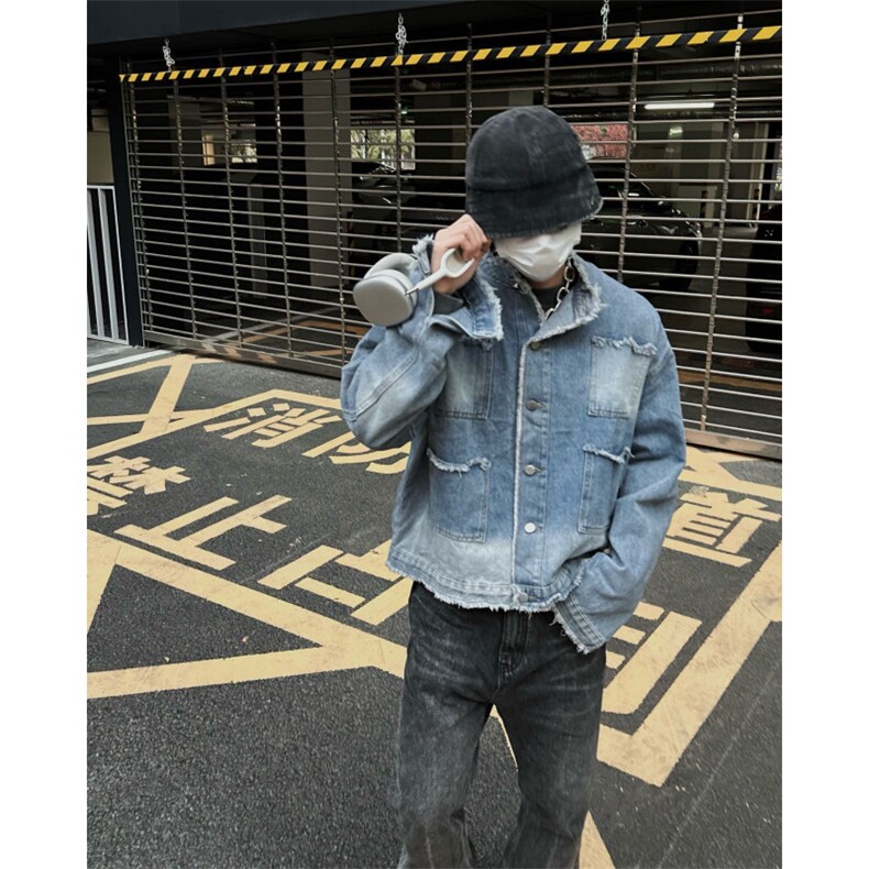 博主风cleanfit牛仔外套男美式复古毛边夹克JK2406-P80,男装夹克,星座1007（原301D）