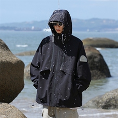 美式工装冲锋衣外套男秋季2025新款连帽宽松夹克男士户外登山服潮，男装夹克，星座1210-1