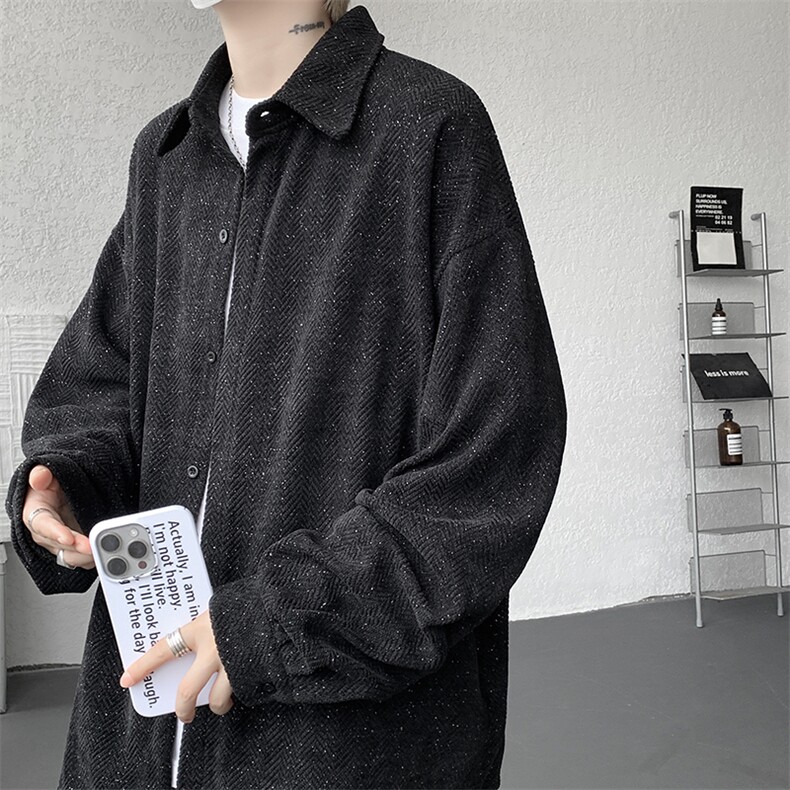 8XL-M人字纹小香风衬衫男生春秋衬衣宽松慵懒垂感外套CS29008P45图片