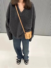 新款慵懒风软糯全V领针织衫毛衣女打底衫，女装针织衫/毛衣，半城羊绒