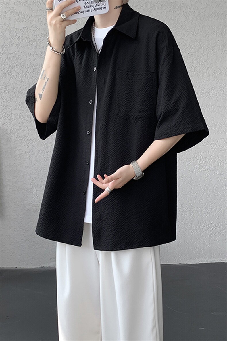 8XL-M泡泡纱盐缩肌理短袖衬衫男夏季冰丝外套防晒衬衣DC28011P36,男装衬衫,电商B312