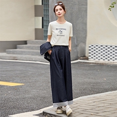 时尚条纹拼接休闲套装女2025夏新款洋气休闲马甲阔腿裤搭配一整套，女装套装/套裙，美沁