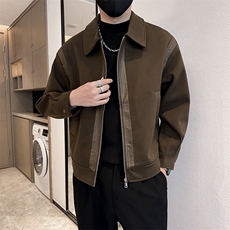 社会小伙高端呢子拼皮宽松韩版外套大衣夹克男A236-JK0812-P130，男装夹克，电商A236