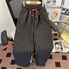 加绒黑白格子裤男秋冬慵懒风街头潮牌宽松青少年直筒2812P43，男装卫衣，星座410-2