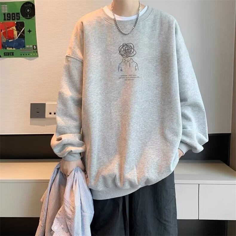 印花卫衣男2025年春秋季韩版新款圆领宽松上衣打底衫港风潮流,男装T恤,星座506A